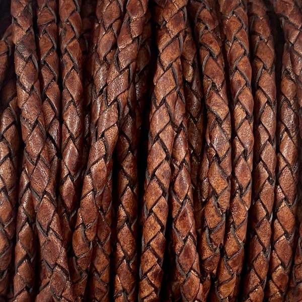 4mm Premium Bolo Braided Leather - Mahogany - Bolo Braided Leather Cord  By The Yard - LCBR 4  Mahogany #26