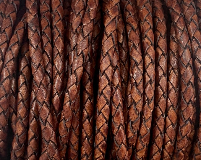 4mm Premium Bolo Braided Leather - Mahogany - Bolo Braided Leather Cord  By The Yard - LCBR 4  Mahogany #26