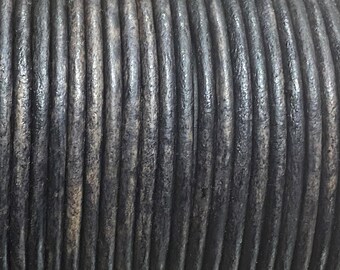 2mm Leather Cord - Vintage Charcoal - Dark Gray 2mm Round Leather Cord - By The Yard Premium Leather Cord LCR2 - Vintage Charcoal #19