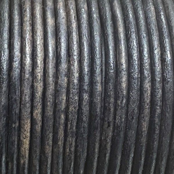 2mm Leather Cord - Vintage Charcoal - Dark Gray 2mm Round Leather Cord - By The Yard Premium Leather Cord LCR2 - Vintage Charcoal #19
