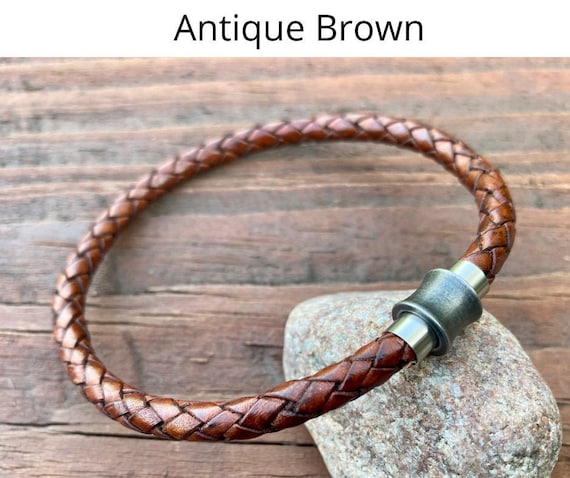 Men's Leather Bracelets Brown And Rose Leather Bracelet - Mens from  Bradbury's The Jewellers UK