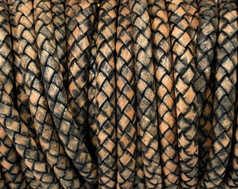 6.5mm Antique Black Bolo Braided Leather Cord By The Yard Made In India LCBR- 6  Black Antique