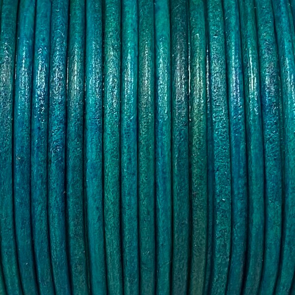 2mm Round Leather Cord - Natural Turquoise - 2mm Premium Round Leather Cord LCR2 - Turquoise #17