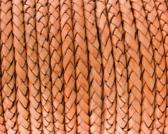 4mm Premium Bolo Braided Leather - Natural Tan - Bolo Braided Leather Cord  By The Yard - LCBR 4  Natural Tan #33