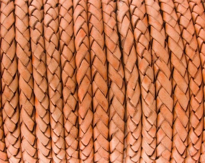 4mm Premium Bolo Braided Leather - Natural Tan - Bolo Braided Leather Cord  By The Yard - LCBR 4  Natural Tan #33