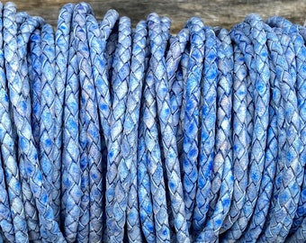 5mm Glacier Blue Bolo Braided Leather Cord For 5mm Clasp By The Yard Made In India LCBR- 5 Glacier Blue #19