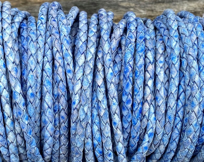 5mm Glacier Blue Bolo Braided Leather Cord For 5mm Clasp By The Yard Made In India LCBR- 5 Glacier Blue #19