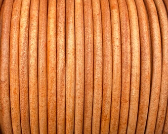 3mm Leather Cord - Natural Tan- Premium European Round Leather Cord LCR3 - Natural Tan #21