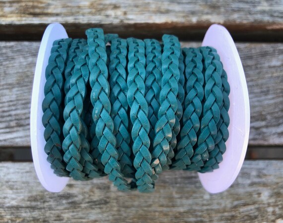 One Yard Free Shipping LCF5-7 Cerulean 5mm Flat Braided Leather Cord