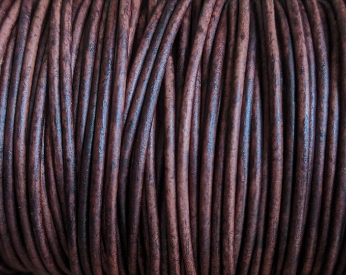 3mm Round Leather Cord Natural Antique Dark Brown - 3mm Premium European Leather Cord, NAB - LCR3  Natural Antique Dark Brown #44