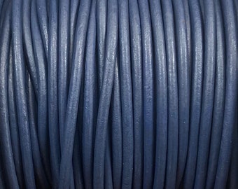 1.5mm Premium European Navy Blue Leather Cord, 1.5mm Round Leather Cord, By The Yard, LCR15 - Navy Blue #51P