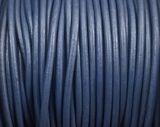 2mm Premium European Navy Blue Leather Cord, 2mm Round Leather Cord, By The Yard, LCR2 - Navy Blue #51P