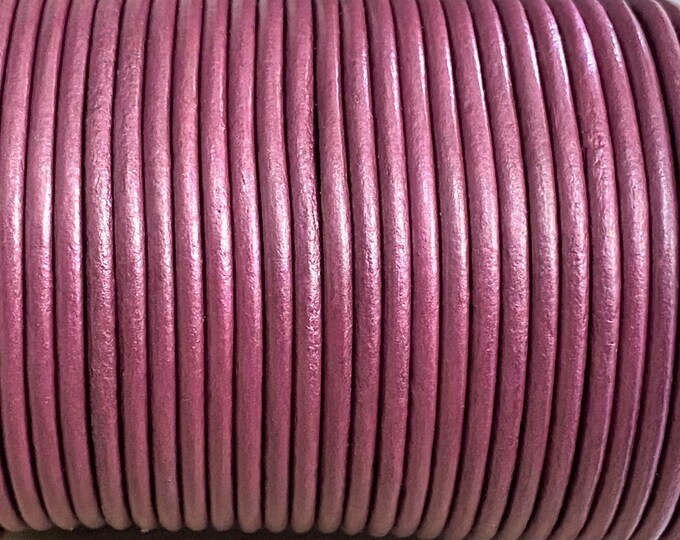 1.5mm Round Leather Cord, Metallic Pink, By The Yard Genuine Indian Leather  - LCR1.5 - Metallic Pink #86