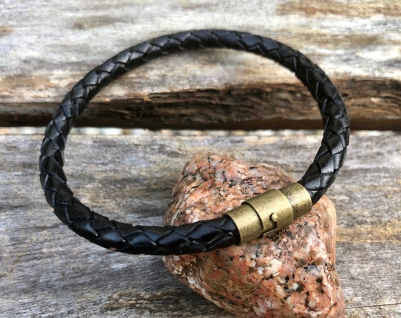 Mens Leather Bracelet With Brass Magnetic Locking Twist Clasp - Etsy