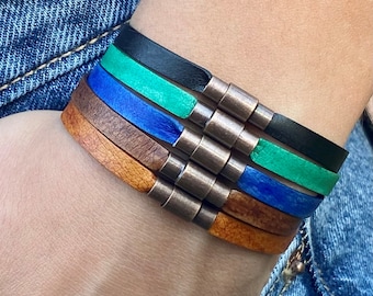 5mm flat leather bracelet, 21 colors to choose from, leather bracelet, leather jewelry, unisex bracelet, boho bracelet, FREE SHIPPING CS-85