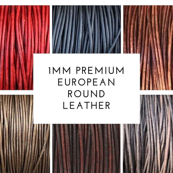 1mm Round Leather Cord - 28 Colors - Premium European 1mm Leather Cord - LCR1 -200