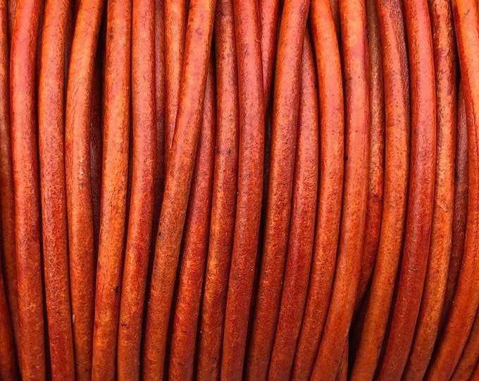 3mm Natural Orange Round Leather Cord, Premium Quality European Leather Cord By The Yard LCR3 - 3mm Natural Orange #160P