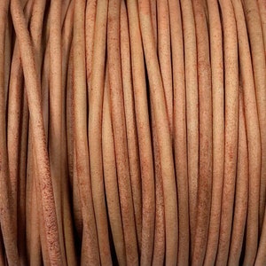 2mm Natural Tan Round Leather Cord, Premium Quality European Leather Cord By The Yard, 2mm Leather Cord LCR2 - 2mm Natural Tan Leather #67P