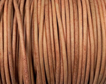 2mm Natural Tan Round Leather Cord, Premium Quality European Leather Cord By The Yard, 2mm Leather Cord LCR2 - 2mm Natural Tan Leather #67P