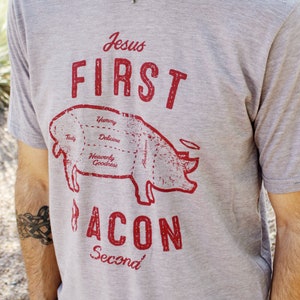 Funny Bacon TShirt // Funny Christian TShirt for Men // Ultra-Soft Poly-Cotton Christian TShirt