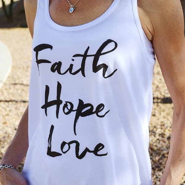 Christian Tank Top for Women // Faith Hope Love // Christian Shirts Women // Ultra-Soft Women's Racerback Tank Top White