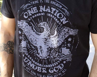 CLEARANCE! One Nation Under God - Patriotic TShirt - Christian TShirt // Men and Juniors // Black Ultra-Soft Poly-Cotton
