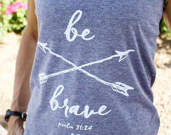 Christian Tank Top for Women (Be Brave) Gray Tri-Blend Racerback Tank