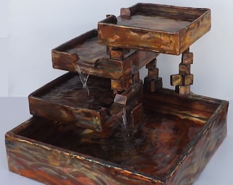 Copper Cube Square Water Fountain, 3 Tiered Waterfall, Large Table Size (not in stock, created/made/built by order)
