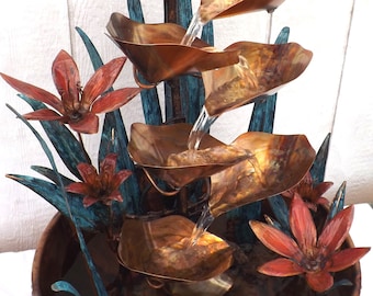 Copper Lily Waterfall Fountain, Copper Lilies, Lg. Floor Size (New and 1 in stock)