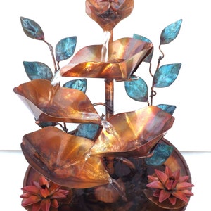 Copper Fountain, Water Lilies, Lily Pads and Vines, Small Size Table Fountain (made/created/built by order, not in stock but orderable)