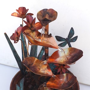 Copper Fountains, Iris Flowers and Dragonflies, Extra Small Table Size (built/created/made by order, see details for shipping/inventory)