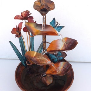 Copper Fountains, Butterflies and Iris Flowers, Extra Small Table Size (created/built/made by order please see details for more info)