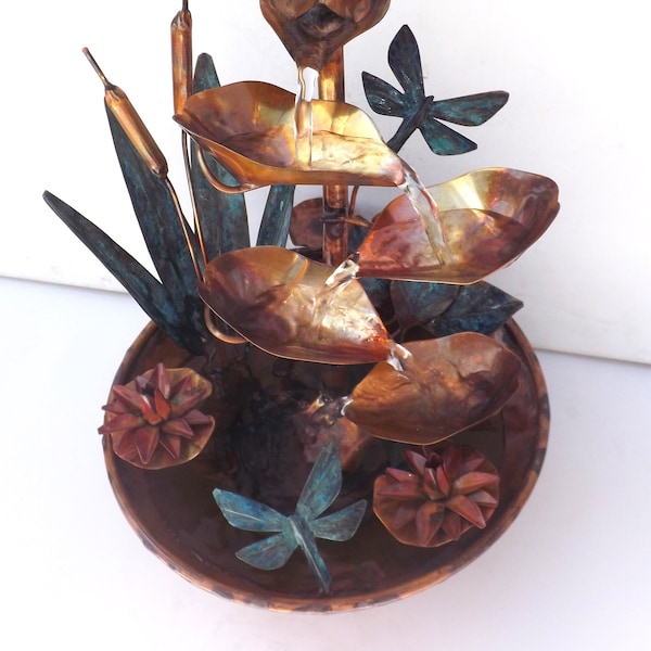 Copper Fountains, Dragonflies, Cattails, Water Lilies, extra small fountain (created/built/made by order, see details for more info)