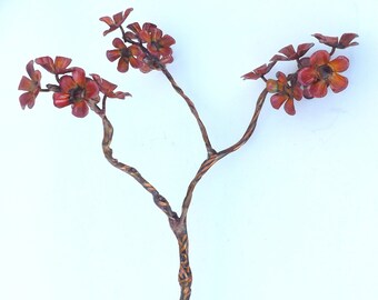 Copper Cherry Tree Branch and Flowers Sculpture (new and in stock) Decor Art, 7th Wedding Anniversary, Special Occasion...