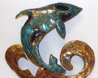 Copper Killer Whale/Orca Wall Art, Whale Leaping from Water (new and 1 in-stock)