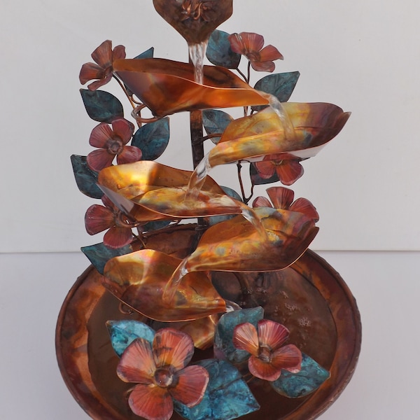 Copper Dogwood Flowers Fountain and Leaves Medium Tabletop Size  (Made/Created/Built by order, please see details for shipping/inventory)