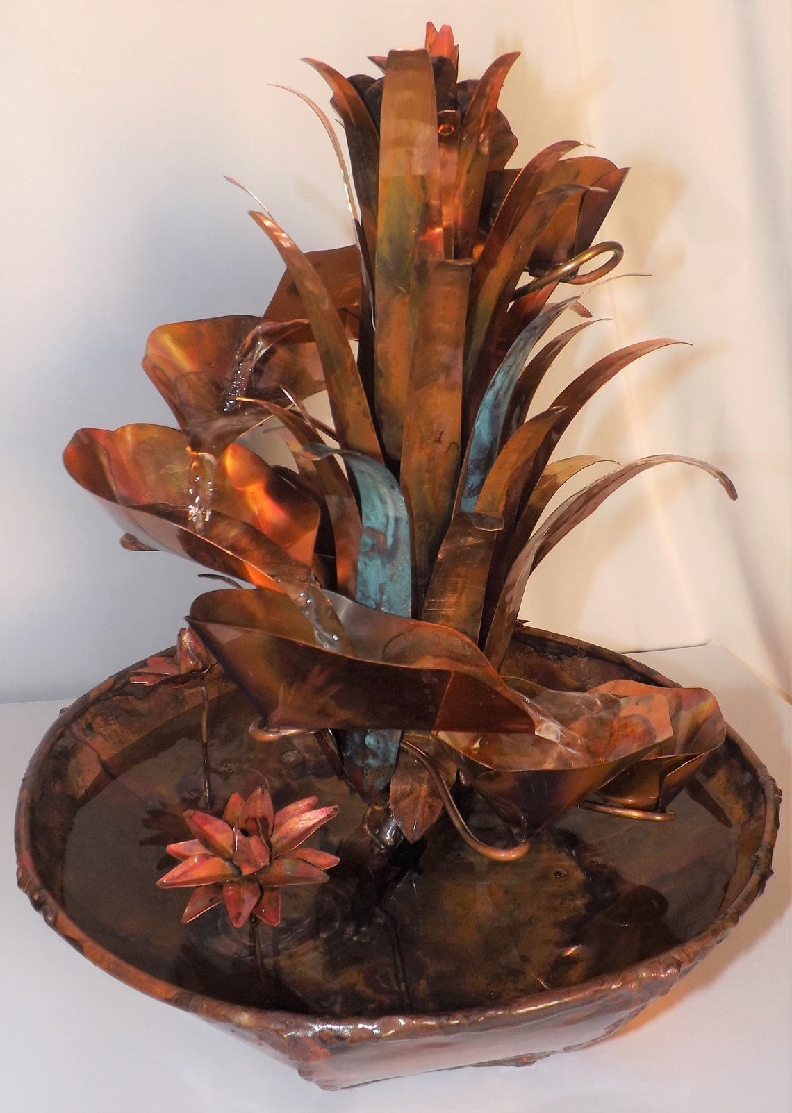 Copper Spiral Water Fountain W/ Long Leaves and Water Lily Etsy
