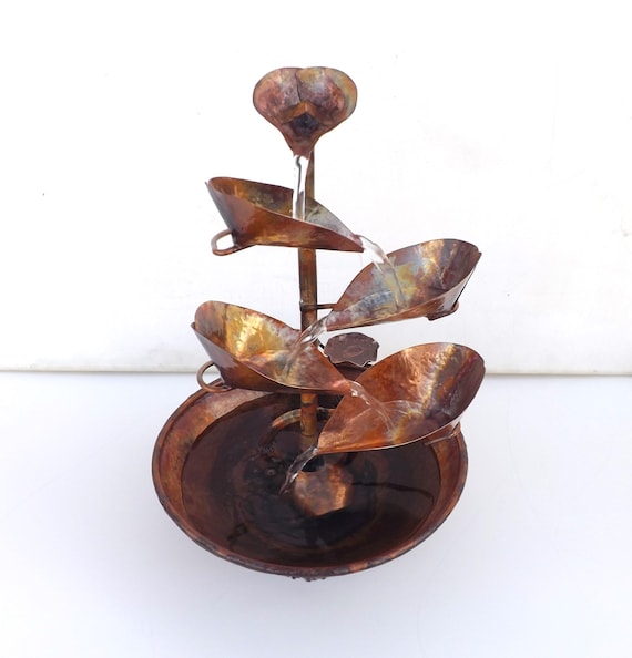 Handmade Copper Water Fountain: Hammered Texture Tabletop Waterfall, extra small size