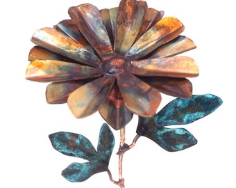 Copper Daisy Flower, Single Stem Floral Sculpture Single Flower (new and 1 in-stock)