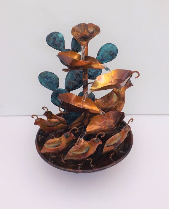 Copper Quail and Hatchlings With Prickly Pear Cactus Small Etsy