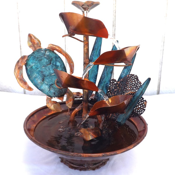 Sea Turtle, Kelp and Coral Reef Small Copper Water Table Fountain (built/made/created by order, not in stock, please see item details)