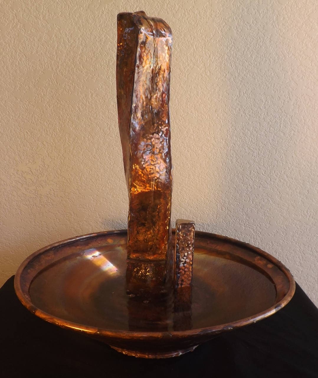 Large Copper Spiraling Twisting Monolithic Column Table Water Fountain (not in stock, created/made/built by order) Obelisk Sculpture