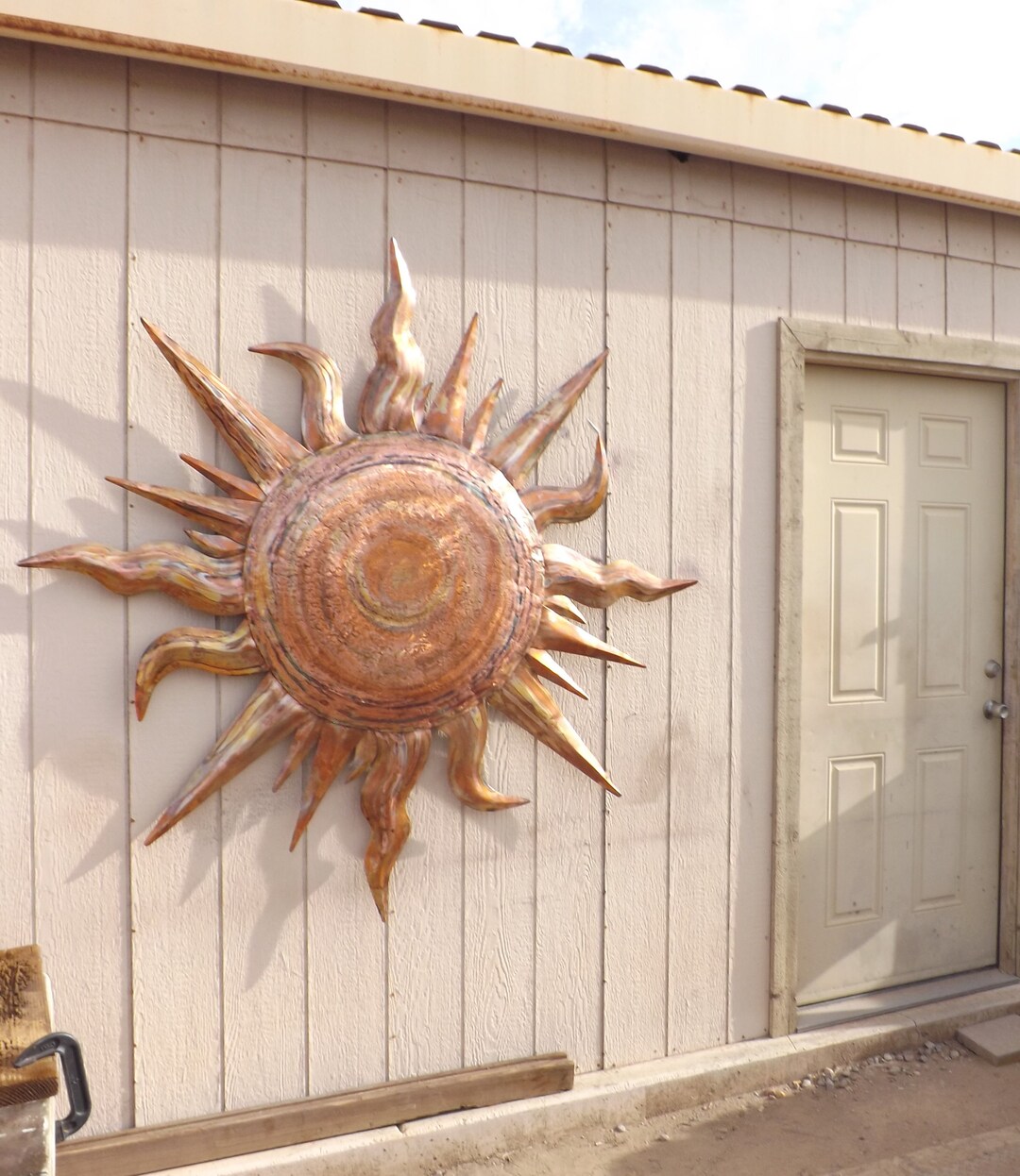 Large Copper Sun Wall Sculpture, 5' Ft. 8 Inches 68 Inch Diameter Wall