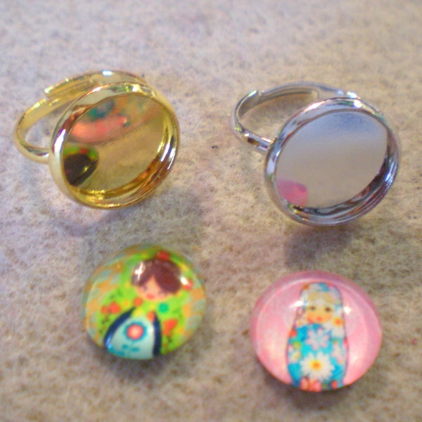 LOT DE 2 supports bagues ENFANT  et une barrette offerte avec son cabochon ou une bague et cabochon