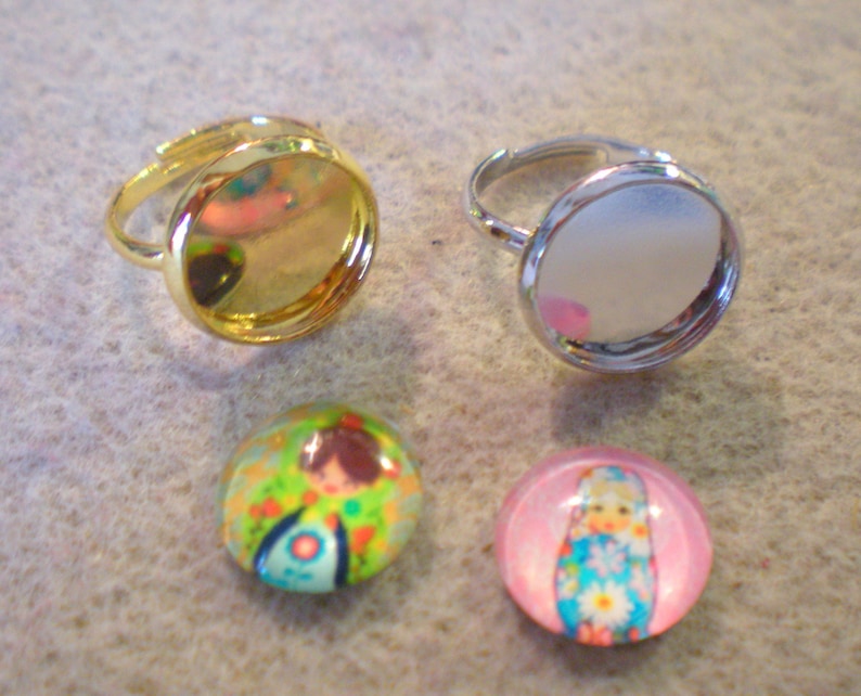 SET OF 2 CHILDREN ring holders and a free barrette with its cabochon or a ring and cabochon image 1