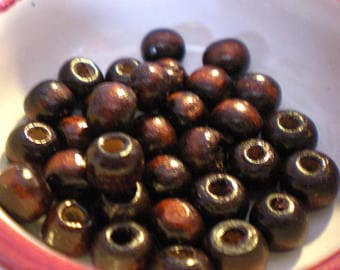LOT de 35 perles + 5 gratuites 6 mm BOIS naturel marron clair pour Mala