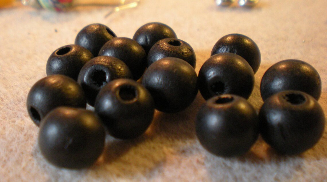 LOT OF 20 10mm black-coloured wooden beads 2 available | Etsy
