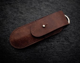 Handmade Leather Pen, Flashlight & Knife Case: USA Made, Solid Brass Hardware