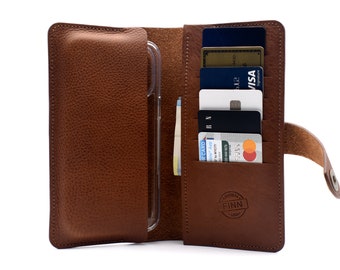 The Harley, Personalized Full Grain Leather Case Wallet for iPhone 15, 14, 13, 12,  11 and Samsung Galaxy. Made to Order in the USA