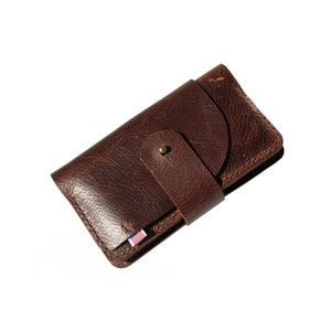 The Harley, Button Leather Phone Case Wallet. Handmade to Order in the USA